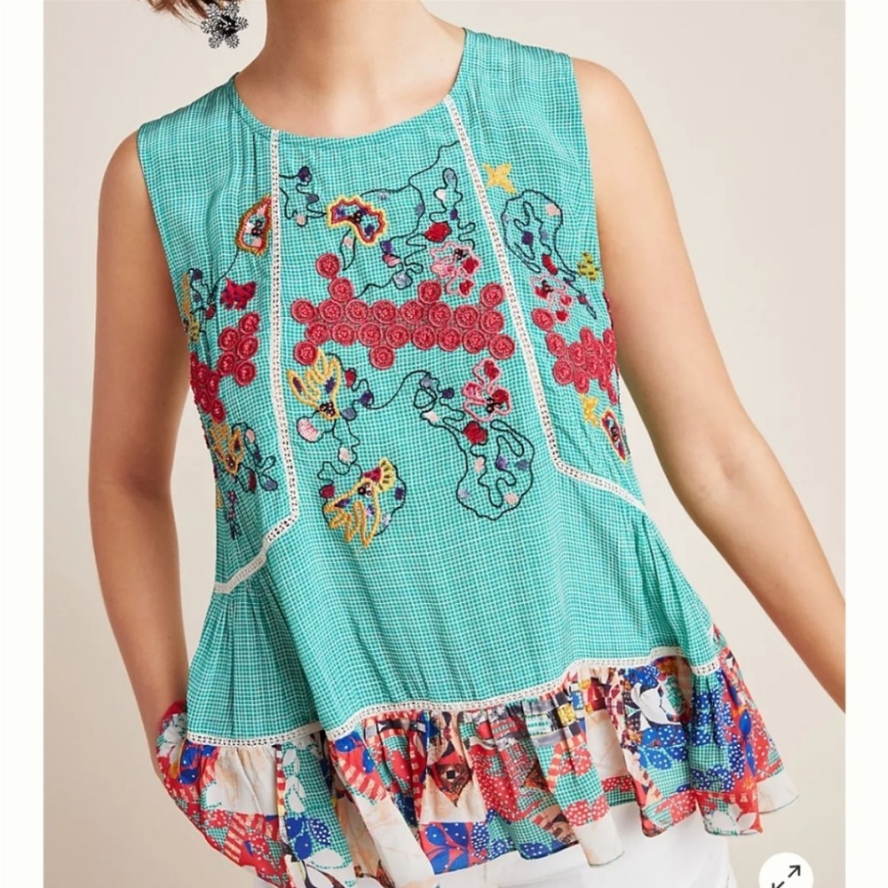 Anthropologie Tropez Embroidered Blouse - Bhanuni by Jyoti, Boho Bohemian Beaded